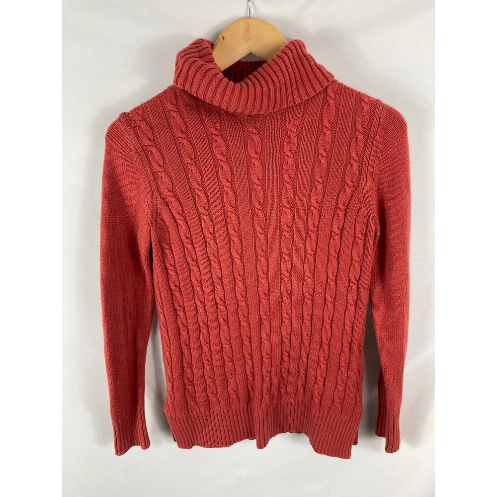 Ann Taylor LOFT Mock Neck Cable Knit Orange Sweater Size Small